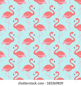 Seamless flamingo bird pattern. Repeated Tiffany blue animal vector background