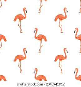 Seamless Flamingo Bird Pattern. Repeated Tropical Animal Background. Flat Vector Illustration. Africa, Savannh, Exotic Birds. Summer, Flamingo Pattern. Tropic Concept