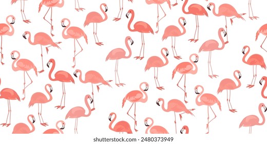 Seamless flamingo bird pattern. Zoo collection. Pink, white vector summer design for for any purposes, bedding prints, wrapping paper, fabric, wallpaper, wall art. Vector illustration