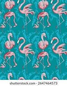 Design de Flamingo sem costura perfeito para tecido, têxteis, envoltório ou papel de parede