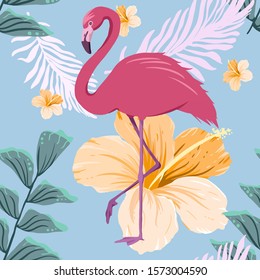 seamless flamingo with leaf pattern summer themed , editable object with eps file for print, wallpaper and other