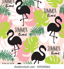 seamless flamingo paradise pattern vector illustration