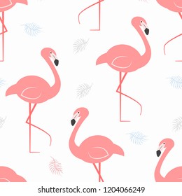 Seamless Flamingo pattern with feathers. Vector illustration for printing on postcards, bed linen, clothes.