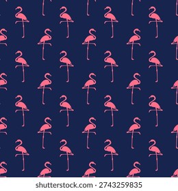 Seamless flamingo pattern featuring elegant minimalist flamingos arranged in a clean repeating layout. This tropical design is perfect for fashion textiles, fabric printing, wallpaper, packaging, stationery, and modern surface design projects. The balanced composition and contemporary aesthetic make it ideal for summer collections, feminine products, and tropical-themed branding.