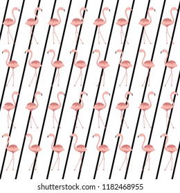 Seamless flamingo pattern (flamingos on the striped background), vector illustration