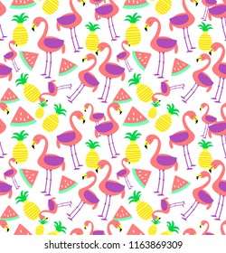 seamless flamingo pattern, pineapple, watermelon pattern