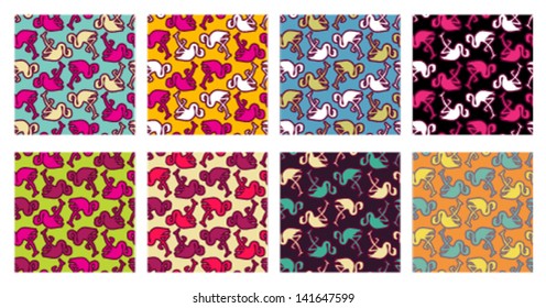 seamless flamingo pattern set