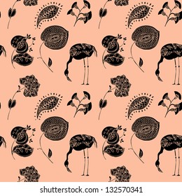 Seamless flamingo pattern in vector