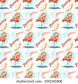 seamless flamingo pattern vector illustration. hand drawing