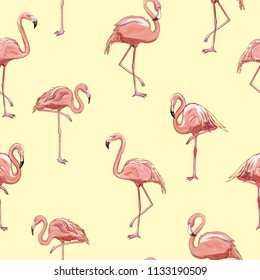 seamless flamingo pattern vector, illustration, bird, design, summer pink print textile tropical