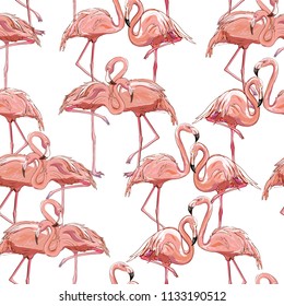 seamless flamingo pattern vector, illustration, bird, design, summer pink print textile tropical