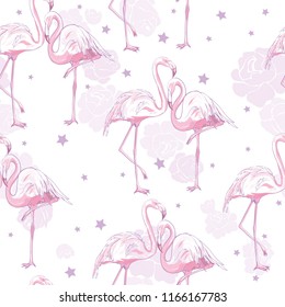 seamless flamingo pattern vector, illustration, bird, design, summer pink print textile tropical