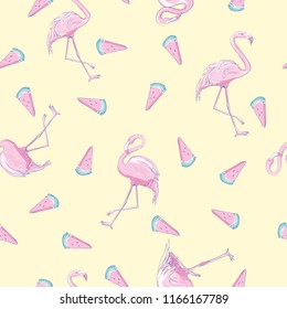 seamless flamingo pattern vector, illustration, bird, design, summer pink print textile tropical