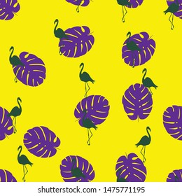 Seamless flamingo pattern vector illustration. Exotic vector beach wallpaper seamless pattern.
