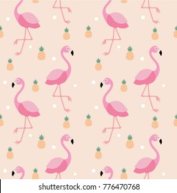 seamless flamingo and pineapple pattern vector illustration
