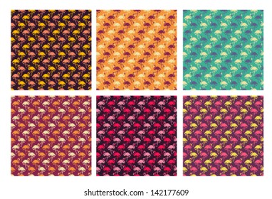seamless flamingo silhouette pattern set