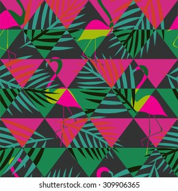 seamless flamingo vector patterns with color triangle ornament