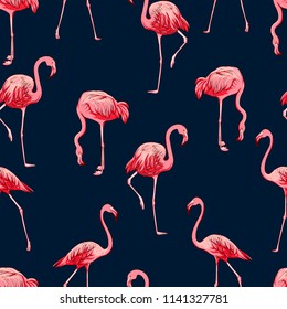 Seamless flamingos pattern, vector