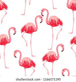 Seamless flamingos pattern, vector