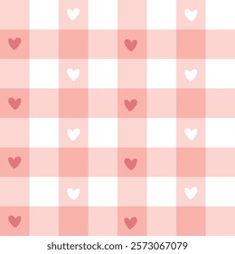 seamless flanel love pattern. Idea for fabric, tablecloth pattern, wrapping paper, gift paper. Motives are scattered randomly. geometric pattern background. cute pink heart pattern. valentine day