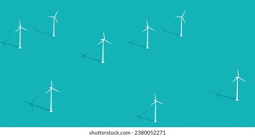 Seamless Flat Abstract Ocean With Wind Turbines Vector Illustration Background Template