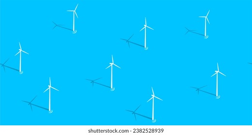 Seamless Flat Abstract Ocean With Wind Turbines Vector Illustration Background Template