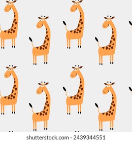 Seamless flat background. Childish funny wallpaper.Cute african animal.