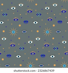 Seamless flat background with simple graphic esoteric elements.