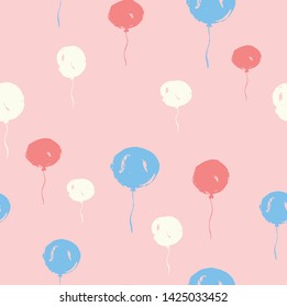 Seamless flat balloon baloon birthday orange party red scribble background pattern. Design for wrapping paper or greeting card.