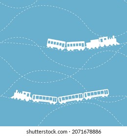 Seamless flat blue vector pattern with retro locomotive