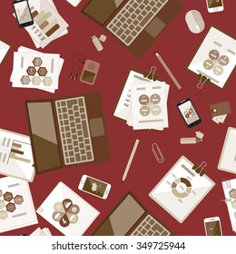 Seamless flat business vector pattern with stationery