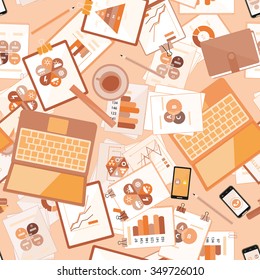 Seamless flat business vector pattern with stationery