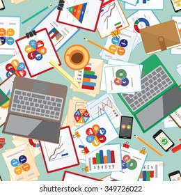 Seamless flat business vector pattern with stationery