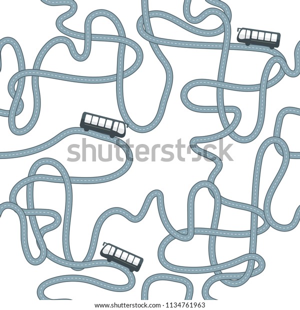 Seamless flat cartoon road pattern with bus.\
Vector illustration