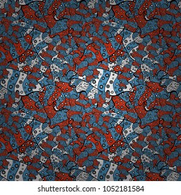 Seamless Flat design with abstract doodles on blue, black and orange colors background. Colorful pattern. Vector illustration.
