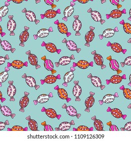 Seamless Flat design with abstract doodles on black, brown and blue colors background. �colorful pattern.
