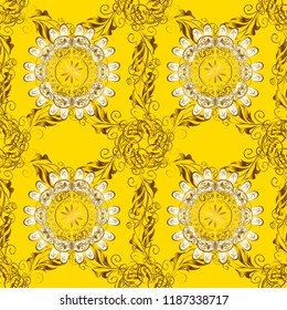 Seamless Flat design with abstract doodles on yellow, brown and white colors background. ��colorful pattern. Vector illustration.