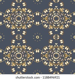Seamless Flat design with abstract doodles on blue, white and yellow colors background. ��colorful pattern. Vector illustration.