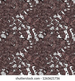Seamless Flat design with abstract doodles on black, white and brown colors background. Vector illustration. Colorful pattern.
