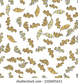 Seamless Flat design with abstract doodles on yellow, black and white colors background. Colorful pattern. Vector illustration.