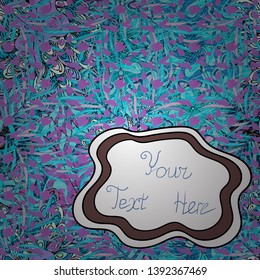Seamless Flat design with abstract doodles on blue, white and violet colors background. Vector illustration. Colorful pattern.