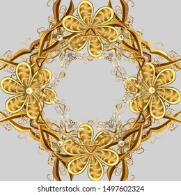 Seamless Flat design with abstract doodles on yellow, gray and brown colors background. Vector illustration. Colorful pattern.