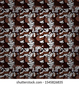 Seamless Flat design with abstract doodles on white, black and brown colors background. Vector illustration. Colorful pattern.