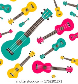 Seamless Flat Design Ukulele Vector Pattern