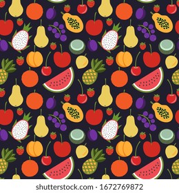 Seamless flat fruits vector pattern