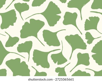 Um padrão de ilustração plana sem costura de folhas de ginkgo biloba arranjadas como folhagem decorativa, adequado para tecido, papel de parede e fundos inspirados na natureza.