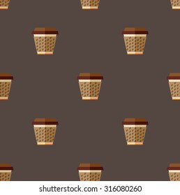 Seamless flat pattern with coffee cup. Seamless hipster pattern background, vector illustration. Coffee cup textures
