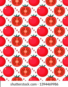 Seamless flat pattern with halfs of tomatoes on transparent background