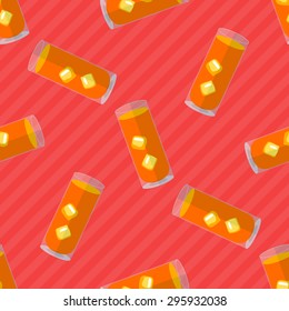 Seamless flat pattern with transparent cocktail glasses and ice