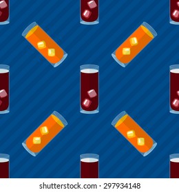 Seamless flat pattern with transparent cocktail glasses and ice
